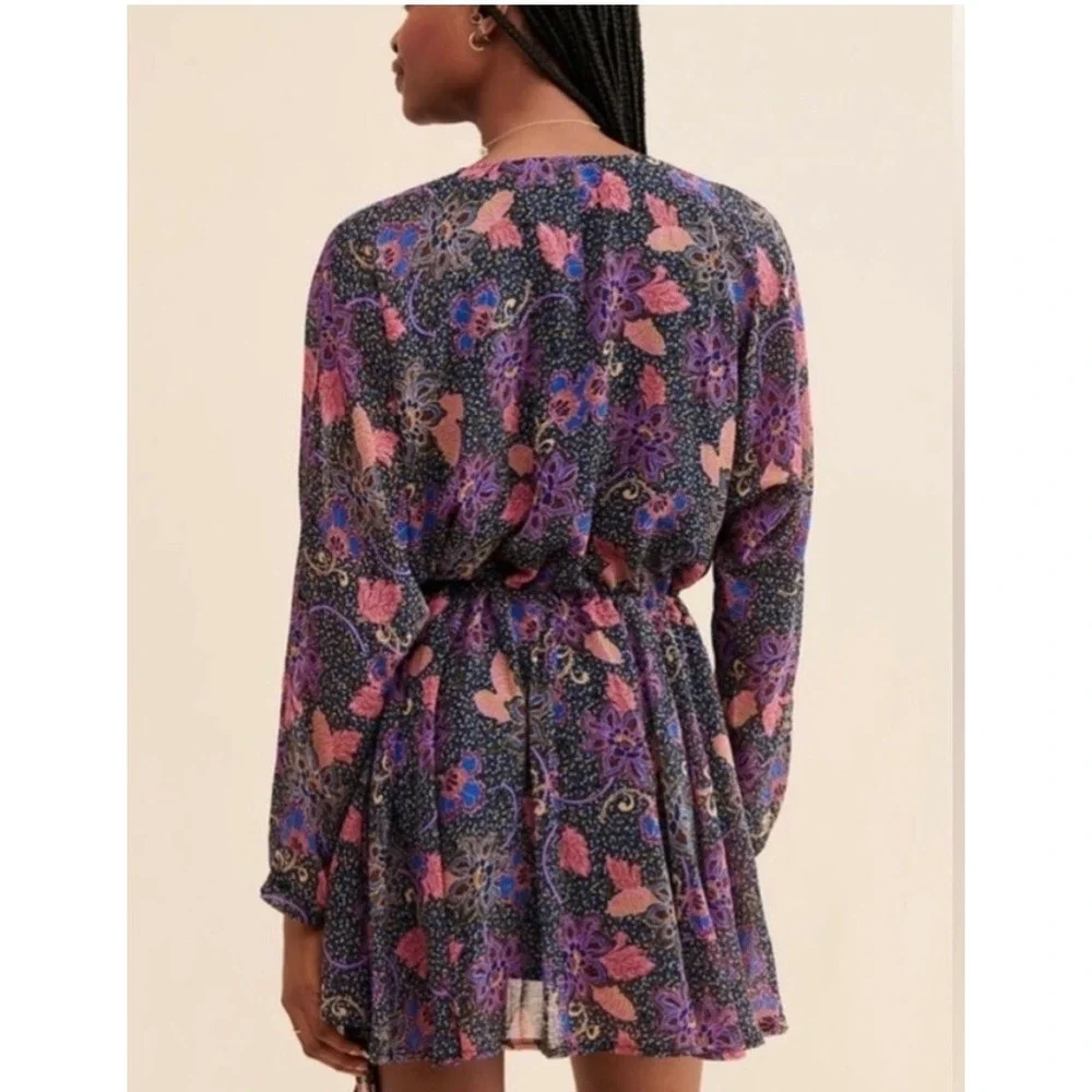 NWT $128 Free People Mini Dress Floral Paisley V-Neck Boho Fairy Purple Women XS